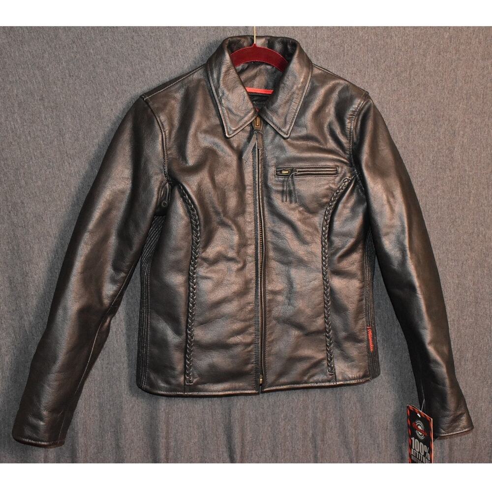 Milwaukee Leather Women's S Black Leather Motorcycle Jacket Braided Trim Riding